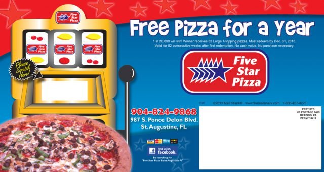 Five Star Pizza Postcard Scratch-Off