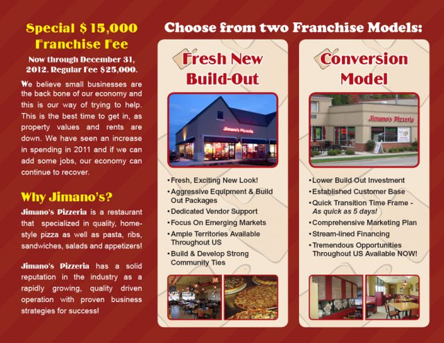Jimano's Pizzeria Brochure