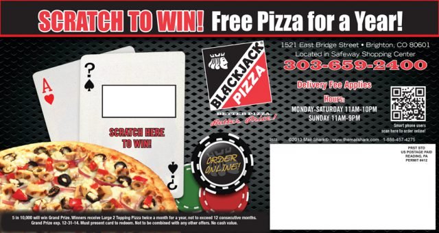 Blackjack Pizza Postcard Scratch-Off