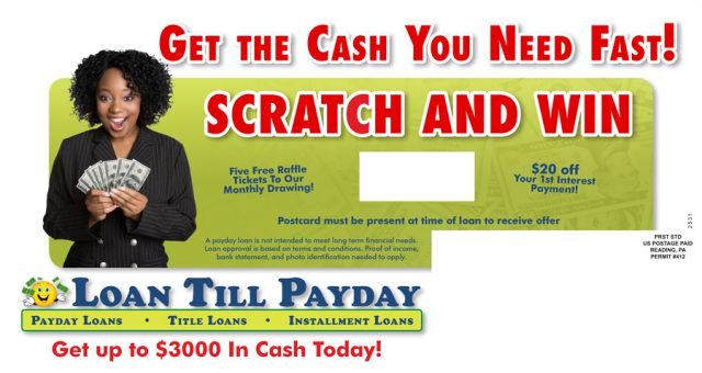 Loan Till Payday Postcard Scratch-Off