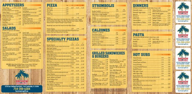 Bayview Pizza & Grill Menu - Inside