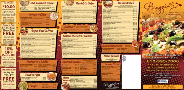 Biaggio Pizzeria & Restaurant Menu - Outside