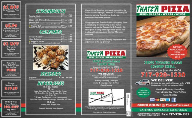 Thatz'a Pizza Menu