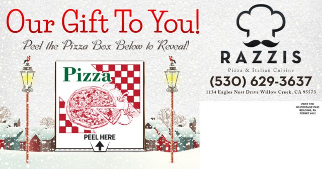Razzi's Pizza Peel-A-Box Postcard