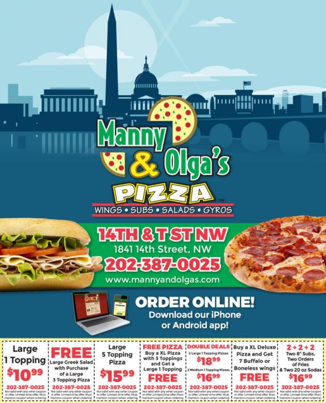 Manny & Olga's Pizza Flyer