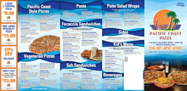 Pacific Coast Pizza Menu - Outside