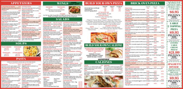 Piezon's Menu - Inside