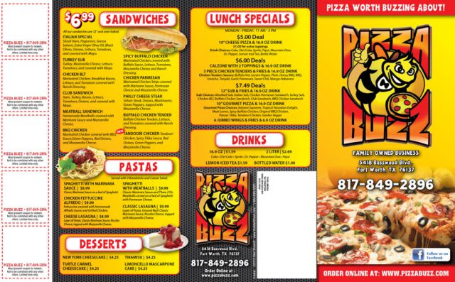 Pizza Buzz Menu - Outside