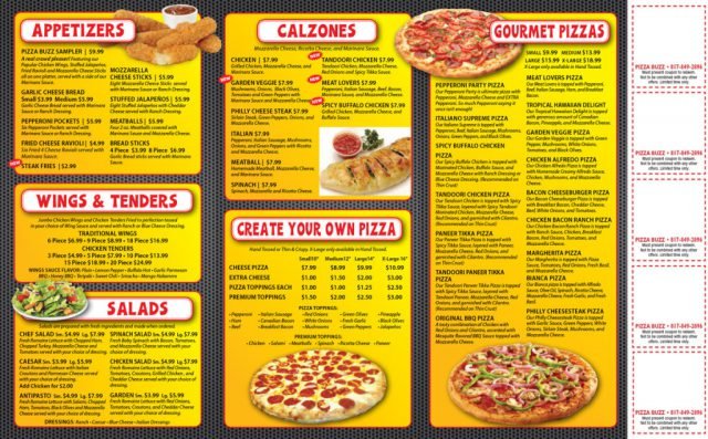 Pizza Buzz Menu - Inside