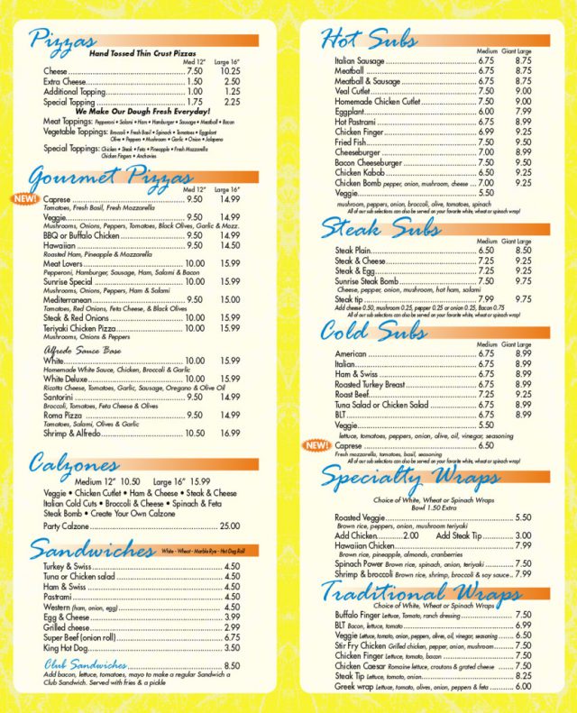 Sunrise Pizza Flyer