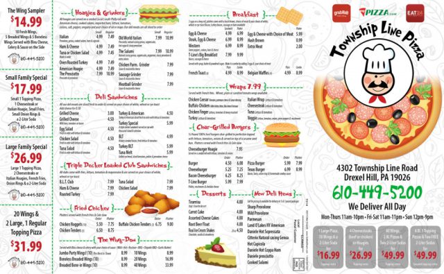 Township Line Pizza Menu - Outside