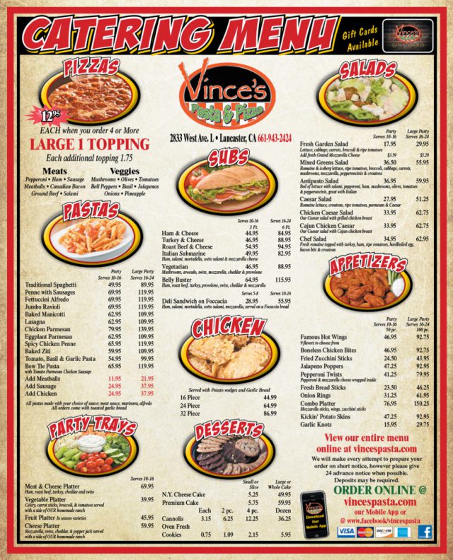 Vince's Pasta & Pizza Flyer