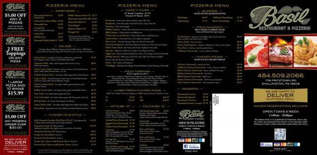 Basil Restaurant & Pizzeria Menu - Outside