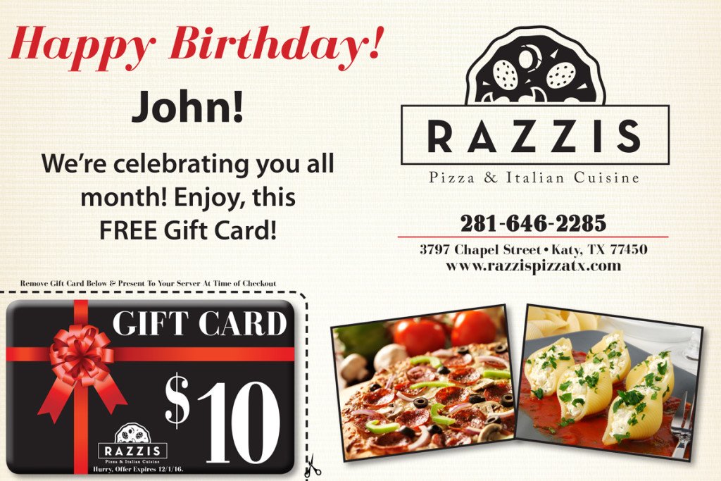 Razzis Birthday Mailer - Front