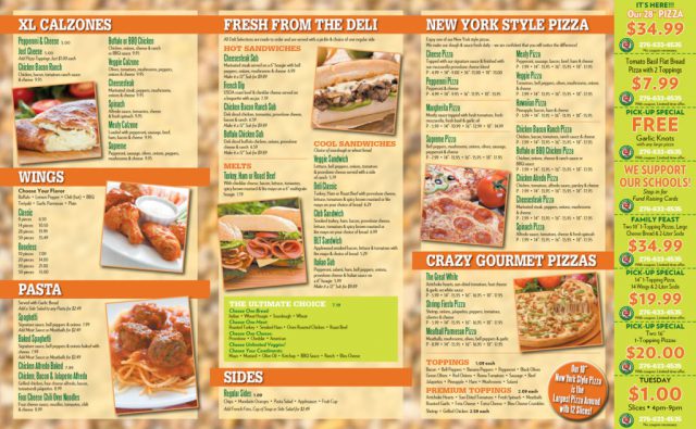 The Crazy Tomato Pizzeria Menu - Inside