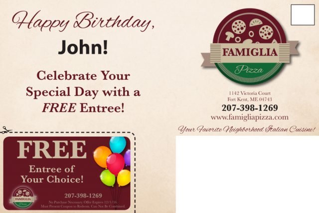 Famiglia Pizza Birthday Mailer