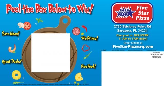 Five Star Pizza Peel-A-Box Postcard