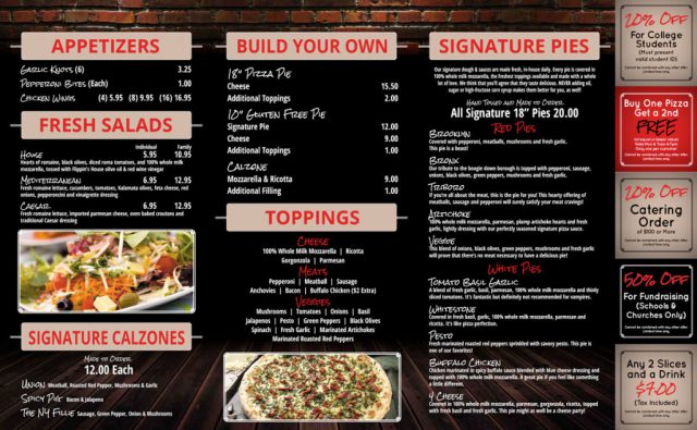 Flippin' Pizza Menu - Inside