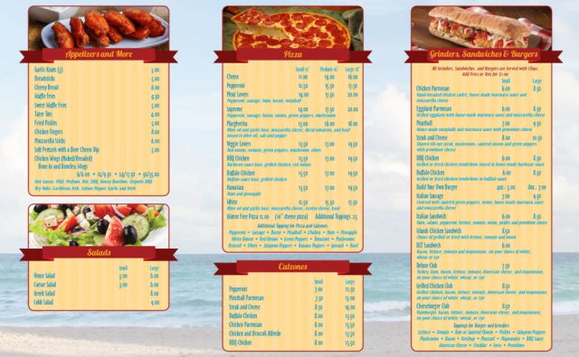 Islands Pizza Menu - Inside