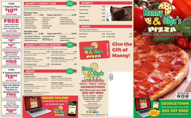 Manny & Olga's Pizza Menu - Outside