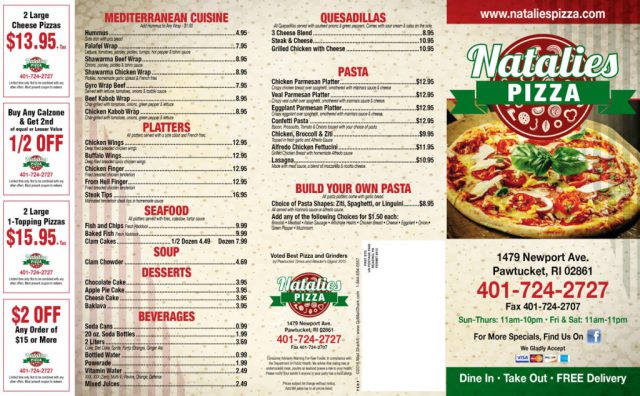 Natalie's Pizza Menu - Outside
