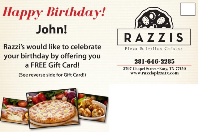 Razzi's Pizza Birthday Mailer