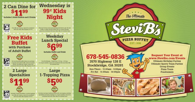 Stevi B's Pizza Buffet Postcard Scratch-Off