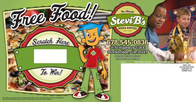 Stevi B's Pizza Buffet Postcard Scratch-Off