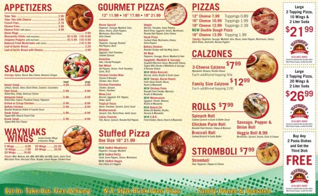 Wayneio's Pizza & Pasta Menu - Inside