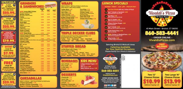 Vivaldi's Pizza Menu - Outside