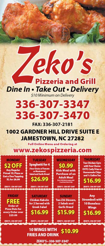 Zeko's Pizzeria and Grill Door Hanger