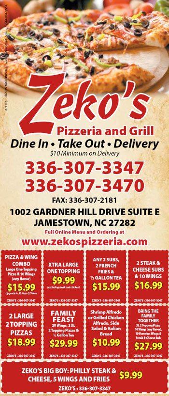 Zeko's Pizzeria and Grill Door Hanger