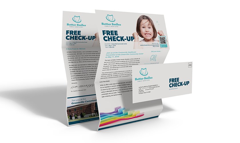 Double-sided 8.5″ × 14″ dental direct mail letter.