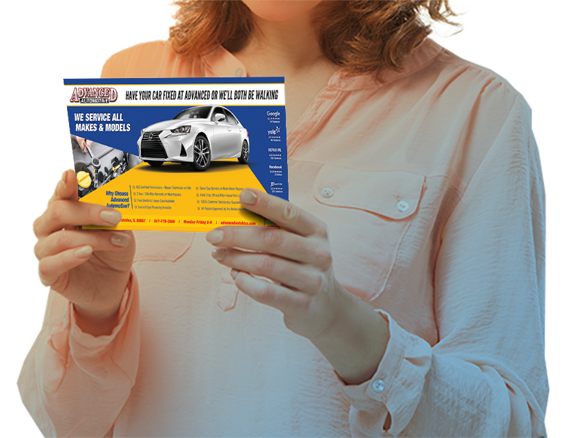 Woman holding automotovie postcard