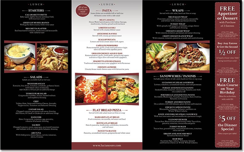 Standard Restaurant Menu Sample