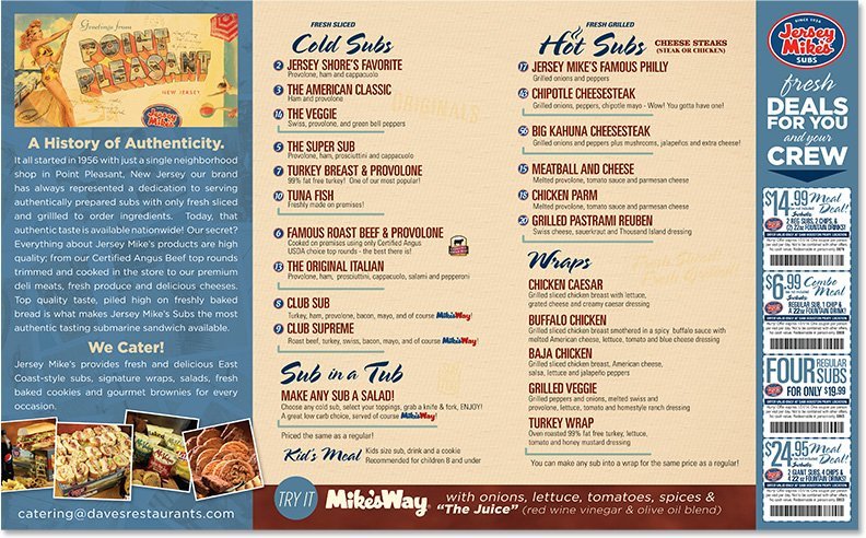 Standard Restaurant Menu Sample