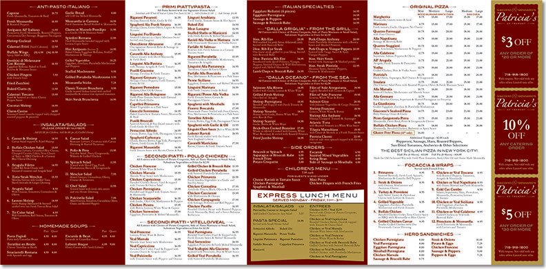 XL Restaurant Menu Sample