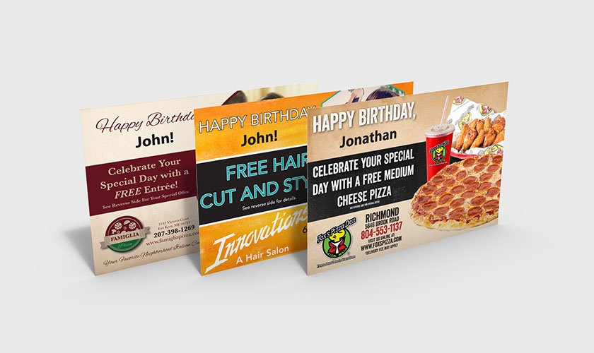Restaurant and Beauty Birthday Postcard Mailers