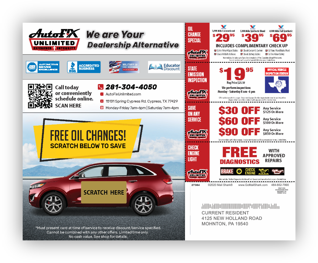 Automotive Jumbo Scratch-off Postcard - Back