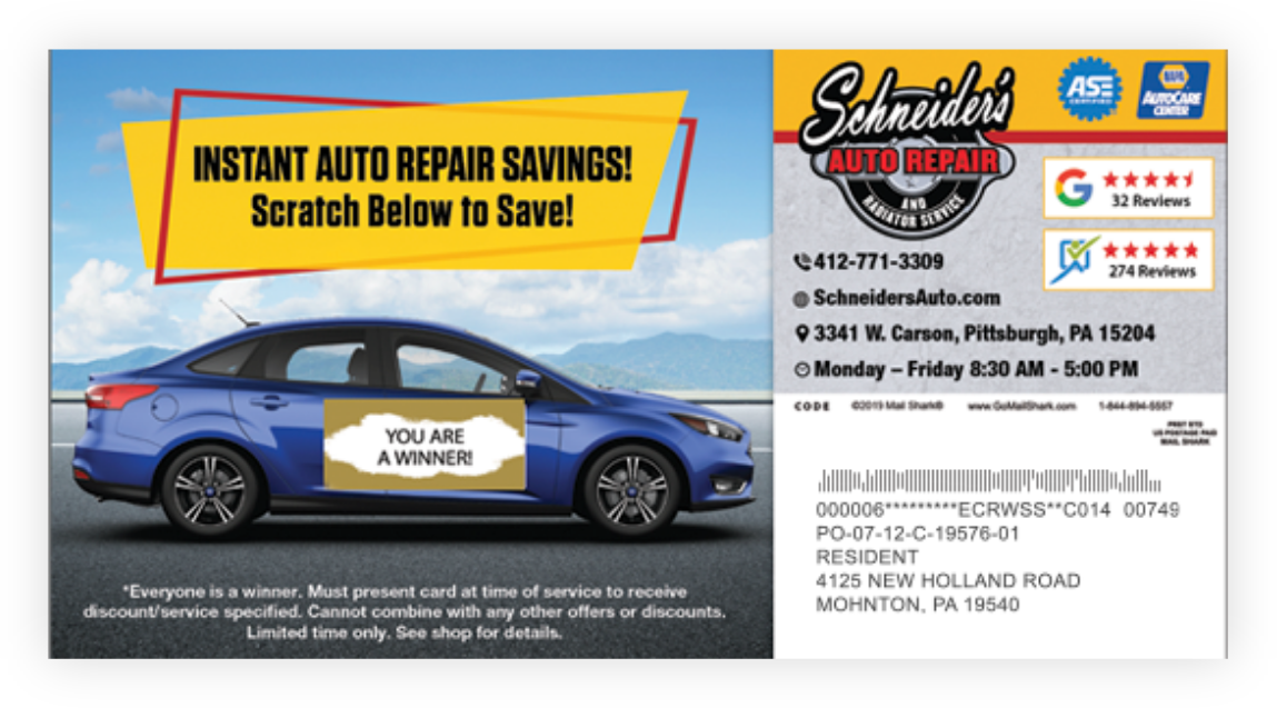 Automotive Oversized Scratch-off Postcard - Back