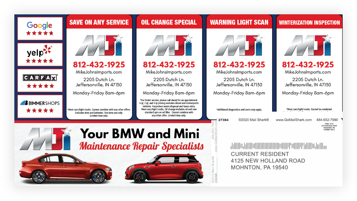 Specialty Automotive Large Plastic Postcard - Back