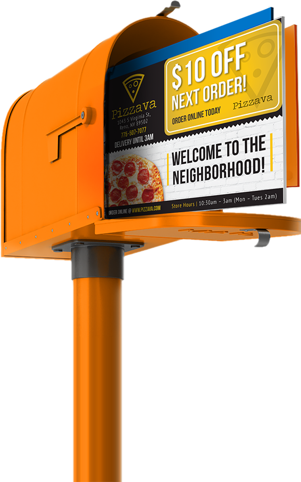 Mailbox filled with pizzeria mailers